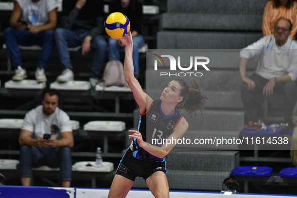 Lucille Giquel of Chieri '76 is in action during the International Trophy ''Una squadra per un sorriso'' match between Reale Mutua Fenera Ch...