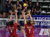 Lucille Giquel of Chieri '76 is in action during the International Trophy ''Una squadra per un sorriso'' match between Reale Mutua Fenera Ch...