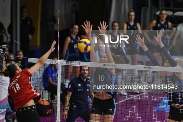 Yasmine Abderrahim of Olympiacos Athens is in action during the International Trophy ''Una squadra per un sorriso'' match between Reale Mutu...