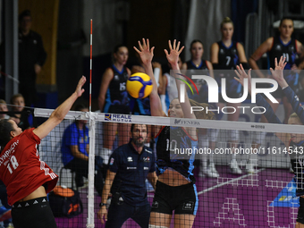 Yasmine Abderrahim of Olympiacos Athens is in action during the International Trophy ''Una squadra per un sorriso'' match between Reale Mutu...