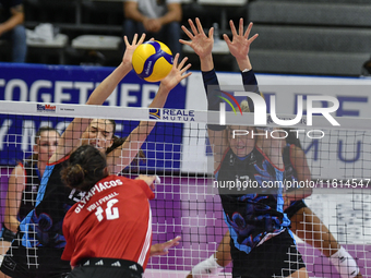 Milica Kubura of Olympiacos Athens is in action during the International Trophy ''Una squadra per un sorriso'' match between Reale Mutua Fen...