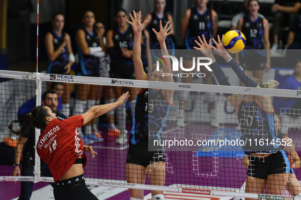 Yasmine Abderrahim of Olympiacos Athens is in action during the International Trophy ''Una squadra per un sorriso'' match between Reale Mutu...