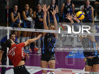 Yasmine Abderrahim of Olympiacos Athens is in action during the International Trophy ''Una squadra per un sorriso'' match between Reale Mutu...