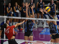 Yasmine Abderrahim of Olympiacos Athens is in action during the International Trophy ''Una squadra per un sorriso'' match between Reale Mutu...