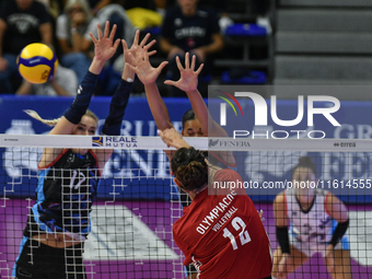 Milica Kubura of Olympiacos Athens is in action during the International Trophy ''Una squadra per un sorriso'' match between Reale Mutua Fen...