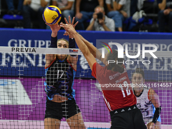 Milica Kubura of Olympiacos Athens is in action during the International Trophy ''Una squadra per un sorriso'' match between Reale Mutua Fen...