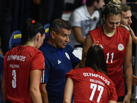 Lorenzo Micelli coaches Olympiacos Athens during the International Trophy ''Una squadra per un sorriso'' match between Reale Mutua Fenera Ch...