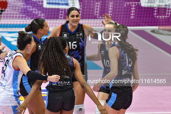 Reale Mutua Fenera Chieri '76 celebrates scoring during the team's International Trophy ''Una squadra per un sorriso'' match between Reale M...