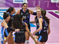 Reale Mutua Fenera Chieri '76 celebrates scoring during the team's International Trophy ''Una squadra per un sorriso'' match between Reale M...