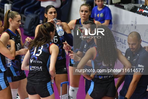 Giulio Cesare Begoli of Chieri '76 is in action during the International Trophy ''Una squadra per un sorriso'' match between Reale Mutua Fen...