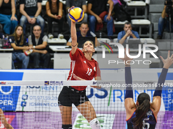 Milica Kubura of Olympiacos Athens participates in the International Trophy ''Una squadra per un sorriso'' match between Reale Mutua Fenera...