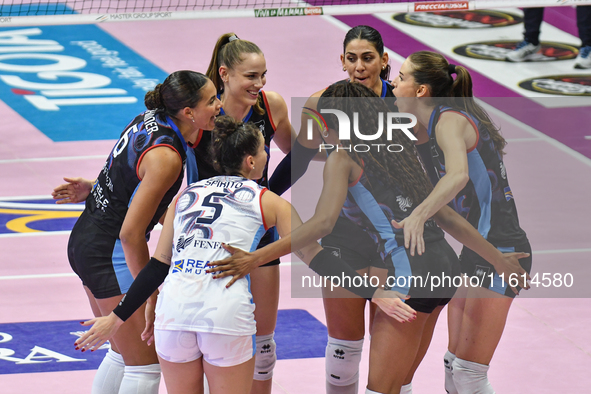 Reale Mutua Fenera Chieri '76 celebrates scoring during the International Trophy ''Una squadra per un sorriso'' match between Reale Mutua Fe...