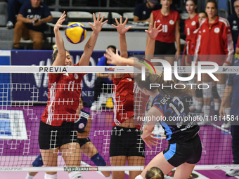 Lucille Giquel of Chieri '76 is in action during the International Trophy ''Una squadra per un sorriso'' match between Reale Mutua Fenera Ch...