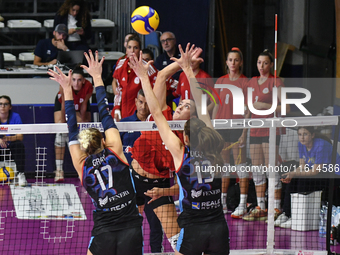 #17 Anna Gray of Chieri '76 and #13 Lucille Giquel of Chieri '76 defend the wall during the International Trophy ''Una squadra per un sorris...