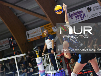 Lucille Giquel of Chieri '76 is in action during the International Trophy ''Una squadra per un sorriso'' match between Reale Mutua Fenera Ch...