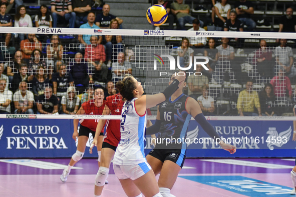 Ilaria Spirito of Chieri '76 is in action during the International Trophy ''Una squadra per un sorriso'' match between Reale Mutua Fenera Ch...