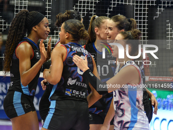 Reale Mutua Fenera Chieri '76 celebrates scoring during the International Trophy ''Una squadra per un sorriso'' match between Reale Mutua Fe...