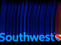 The Southwest Airlines logo is seen in this photo illustration taken in Warsaw, Poland on 27 September, 2024. Southwest Airlines has announc...