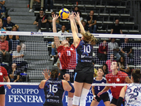 Melina Emmanoulidou of Olympiacos Athens is in action during the International Trophy ''Una squadra per un sorriso'' match between Reale Mut...