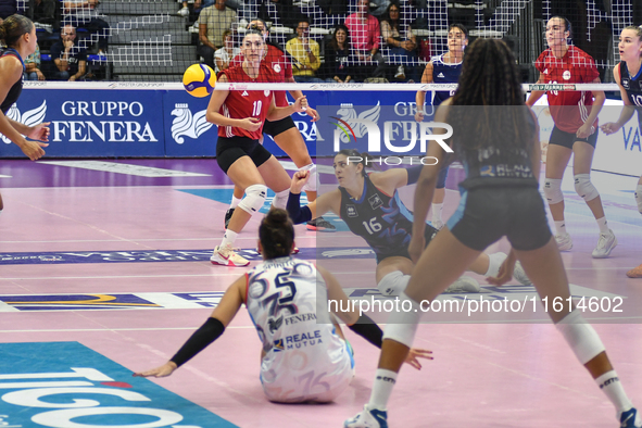 #16 Katerina Zakchaiou of Chieri '76 is in action during the International Trophy ''Una squadra per un sorriso'' match between Reale Mutua F...