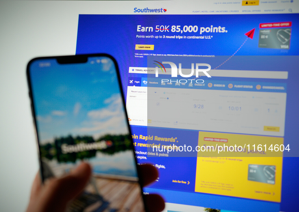 The Southwest Airlines app is seen on a mobile device in this photo illustration taken in Warsaw, Poland on 27 September, 2024. Southwest Ai...