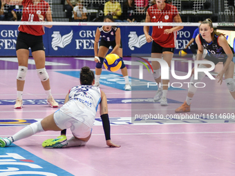 Ilaria Spirito of Chieri '76 is in action during the International Trophy ''Una squadra per un sorriso'' match between Reale Mutua Fenera Ch...