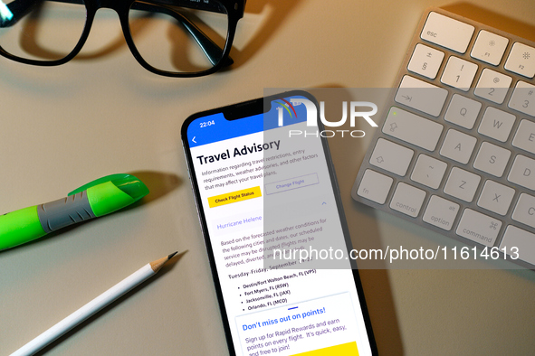 The Southwest Airlines app is seen on a mobile device in this photo illustration taken in Warsaw, Poland on 27 September, 2024. Southwest Ai...