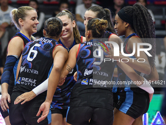 Reale Mutua Fenera Chieri '76 celebrates scoring during the International Trophy ''Una squadra per un sorriso'' match between Reale Mutua Fe...