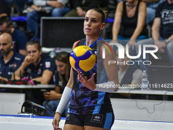 Sara Alberti of Chieri '76 is in action during the International Trophy ''Una squadra per un sorriso'' match between Reale Mutua Fenera Chie...