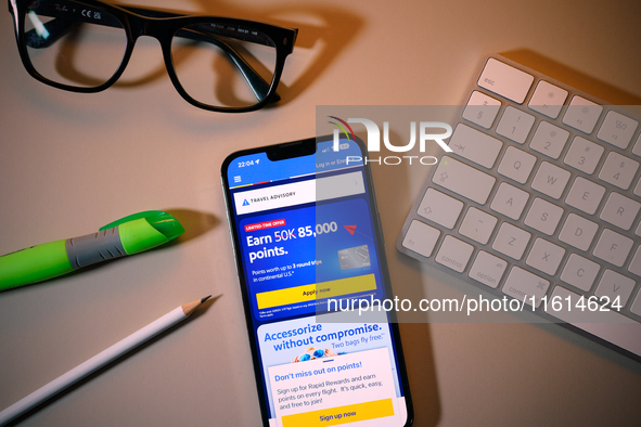 The Southwest Airlines app is seen on a mobile device in this photo illustration taken in Warsaw, Poland on 27 September, 2024. Southwest Ai...