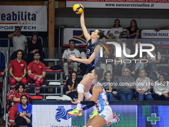 Lucille Giquel of Chieri '76 is in action during the International Trophy ''Una squadra per un sorriso'' match between Reale Mutua Fenera Ch...