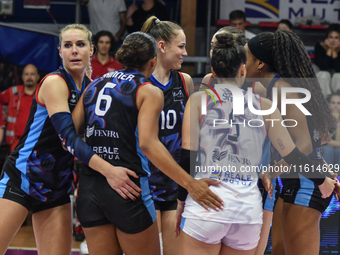 Reale Mutua Fenera Chieri '76 celebrates scoring during the International Trophy ''Una squadra per un sorriso'' match between Reale Mutua Fe...