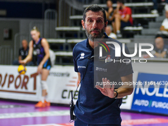 Giulio Cesare Begoli of Chieri '76 is in action during the International Trophy ''Una squadra per un sorriso'' match between Reale Mutua Fen...