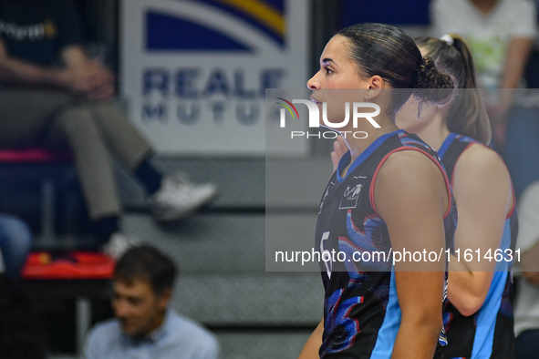 Avery Skinner of Chieri '76 is in action during the International Trophy ''Una squadra per un sorriso'' match between Reale Mutua Fenera Chi...