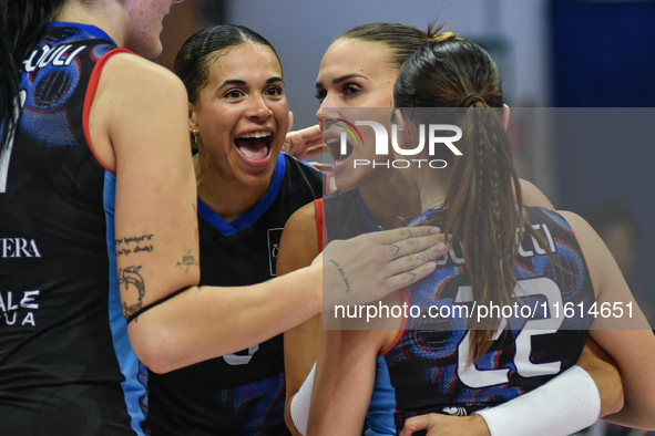 Reale Mutua Fenera Chieri '76 celebrates scoring during the International Trophy ''Una squadra per un sorriso'' match between Reale Mutua Fe...