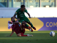 Thiago Dos Santos Nascimento (R) of Floriana is challenged by Jurgen Pisani (L) of Gzira United during the Malta 360 Sports Premier League s...