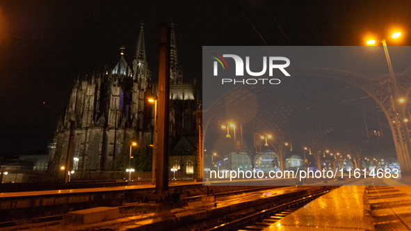 A general view of an empty platform is seen due to construction work at Cologne Central Station, which closes to all transit traffic from Fr...