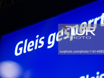 A general view of a sign indicating the closure of a platform due to construction work is seen at Cologne Central Station, which is closed t...