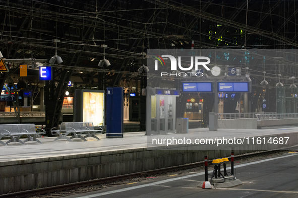 A general view of an empty platform is seen due to construction work at Cologne Central Station, which closes to all transit traffic from Fr...