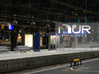 A general view of an empty platform is seen due to construction work at Cologne Central Station, which closes to all transit traffic from Fr...