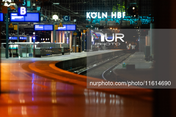 A general view of an empty platform is seen due to construction work at Cologne Central Station, which closes to all transit traffic from Fr...