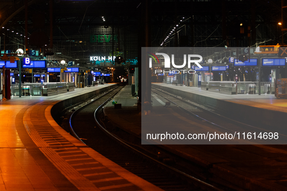 A general view of an empty platform is seen due to construction work at Cologne Central Station, which closes to all transit traffic from Fr...