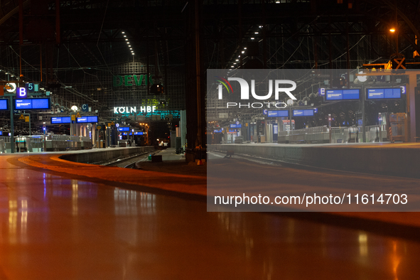 A general view of an empty platform is seen due to construction work at Cologne Central Station, which closes to all transit traffic from Fr...