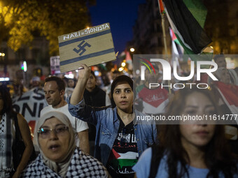 A general strike takes place in Barcelona, Spain, on September 27, 2024, in solidarity with Palestine and Lebanon. (