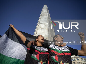 A general strike takes place in Barcelona, Spain, on September 27, 2024, in solidarity with Palestine and Lebanon. (