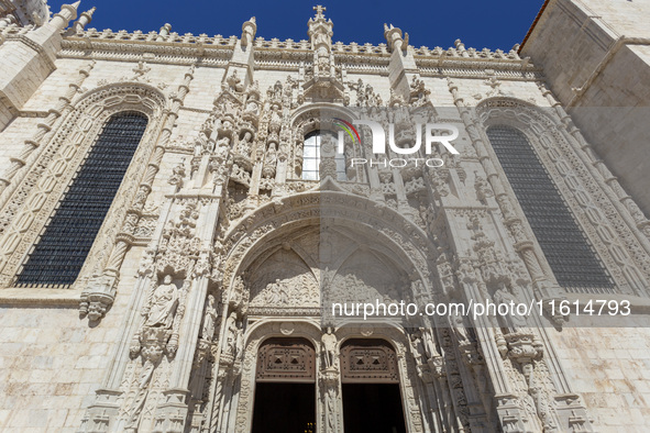 A detailed view of the Monasterio dos Jeronimos in Lisbon, Portugal, on September 27, 2024. Data from the BdP indicate that revenue from tou...