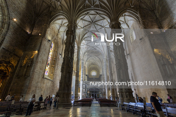 People are seen inside the Monasterio dos Jeronimos Church in Lisbon, Portugal, on September 27, 2024. Data from the BdP indicate that reven...