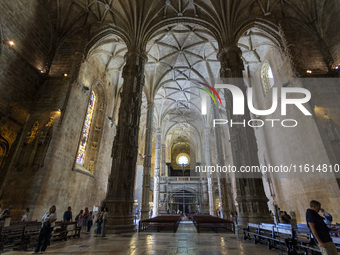 People are seen inside the Monasterio dos Jeronimos Church in Lisbon, Portugal, on September 27, 2024. Data from the BdP indicate that reven...