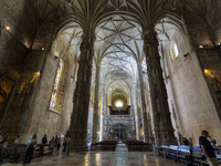 People are seen inside the Monasterio dos Jeronimos Church in Lisbon, Portugal, on September 27, 2024. Data from the BdP indicate that reven...