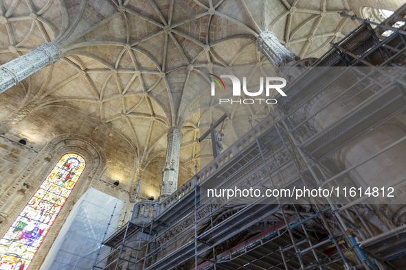 A general view of restorations inside the Monasterio dos Jeronimos Church in Lisbon, Portugal, on September 27, 2024. Data from the BdP indi...